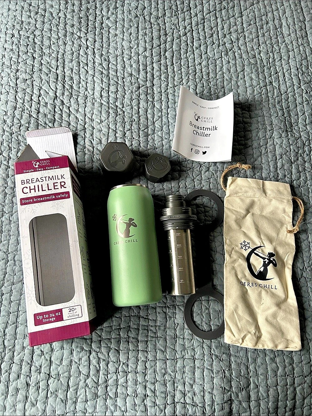Ceres Chill Breastmilk Chiller Set Green & Black 24 oz
